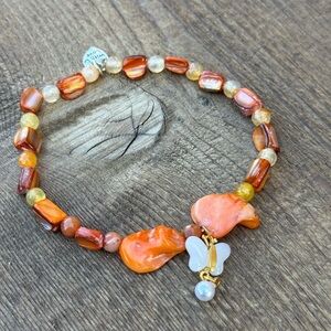 Carnelian Agate Beaded Anklet with gold coloured beads